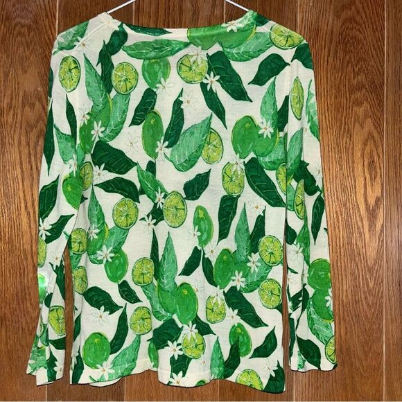 Garnet Hill Merino Wool Limes Cardigan Button Down EUC Long Sleeve Green SZ Med - Picture 2 of 8